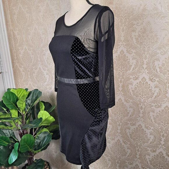 MinkPink Size Small Black BodyCon Dress Mixed Materials Sheer/Velvet/Studded - Picture 6 of 15